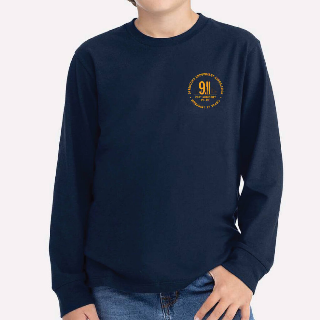 Youth Navy 9/11 Never Forget Long Sleeve T-Shirt Front